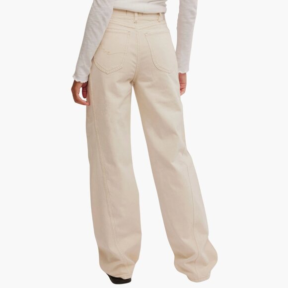 NWT FREE PEOPLEX WE THE FREE ASTER Seamed STRAIGHT-LEG JEANS In ECRU - Picture 7 of 15